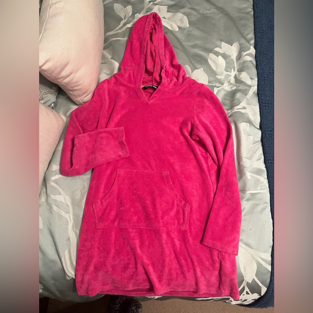 Lands’ End pink hooded swimsuit long sleeve cover up girl’s medium 10/12